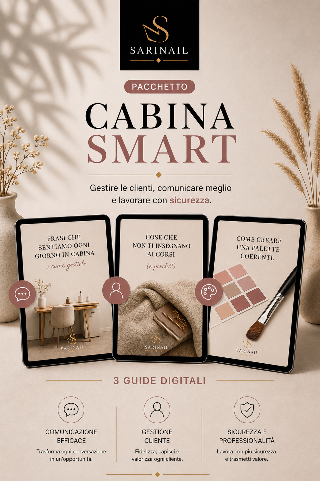 Cabina Smart Sarinail: pacchetto digitale con guida alla gestione cabina, frasi difficili dei clienti e selezione colori. Per nail artist professionista. 17,90€.
17,90 € EUR